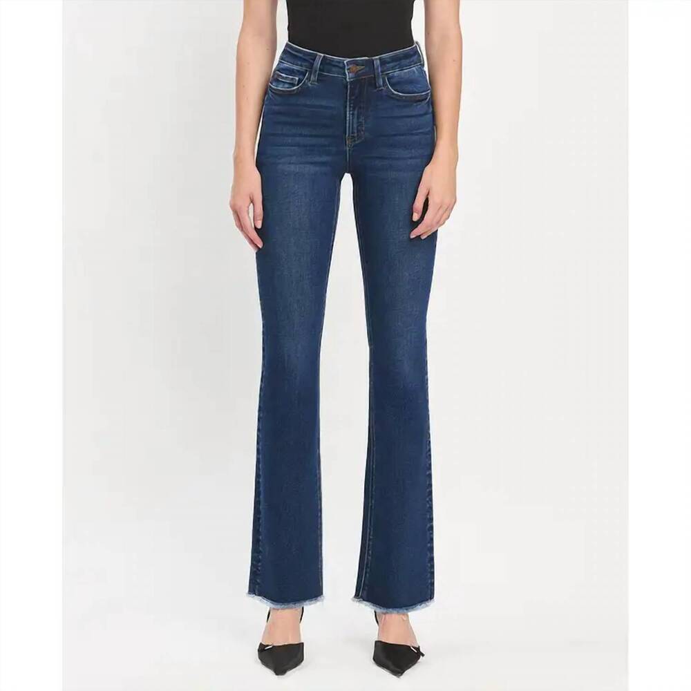 NEW VERVET BY FLYING MONKEY high rise raw hem bootcut jeans in blue